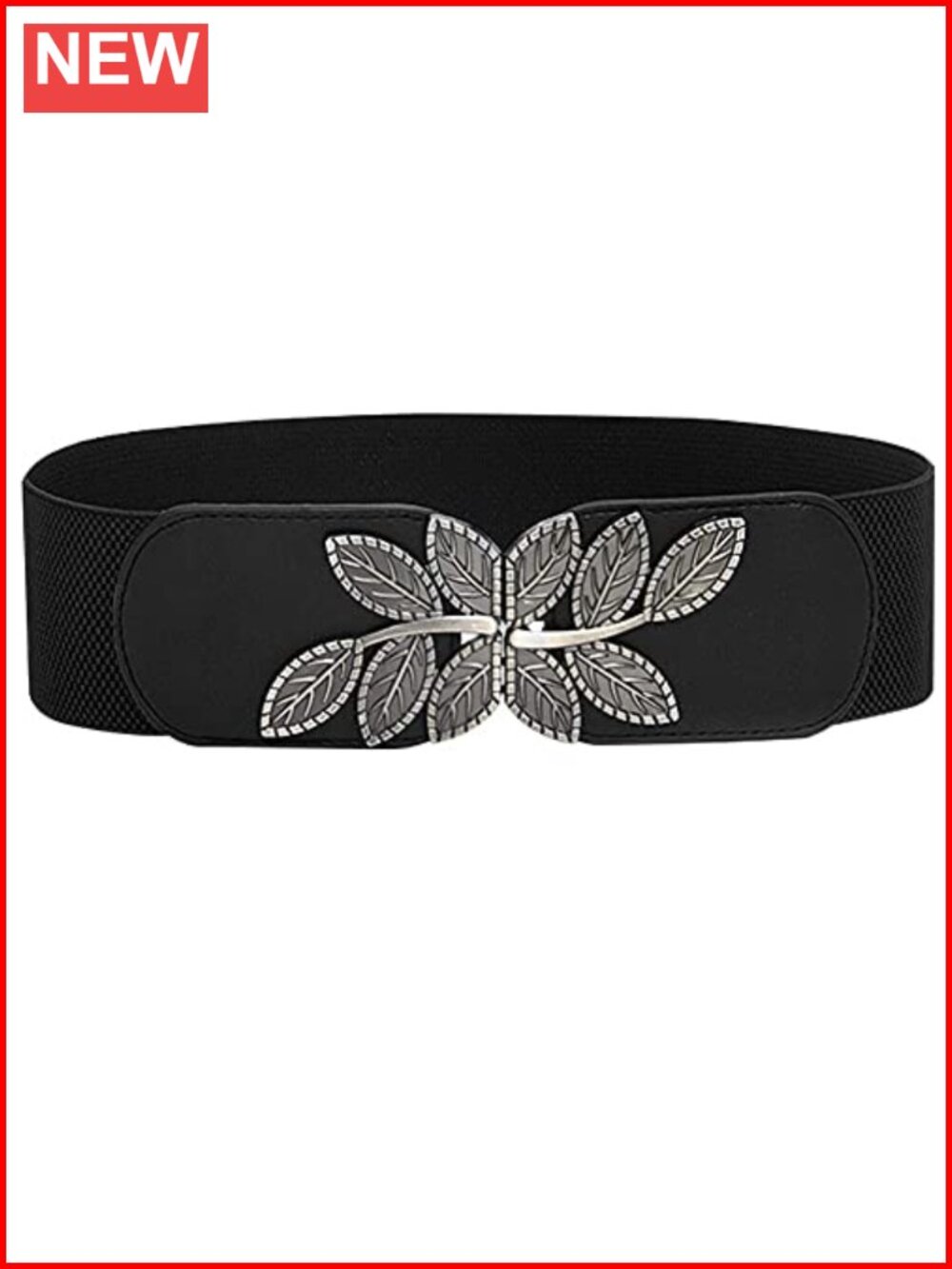 Women's Stretchy Wide Belt Leaf Buckle Elastic Waist Belts for Dress